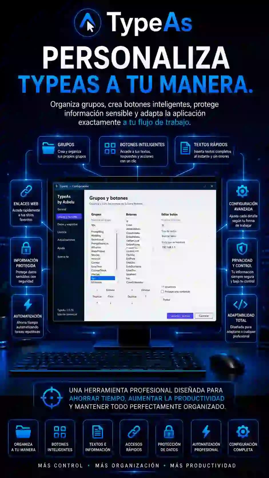 Opciones de personalización y configuración de TypeAs